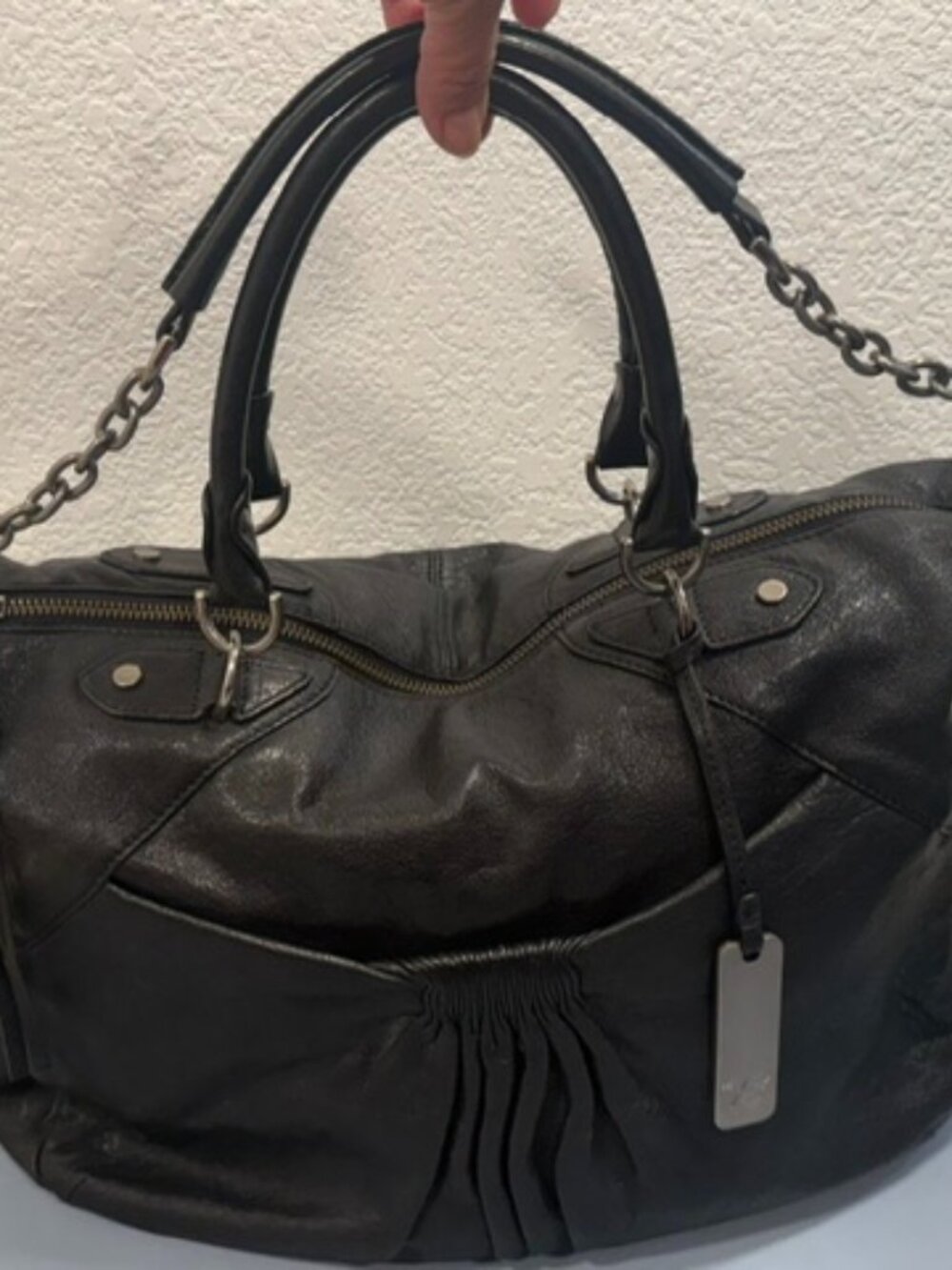 Botkier No. 13 NY Black Leather Chain Satchel Shoulder Bag Y2K